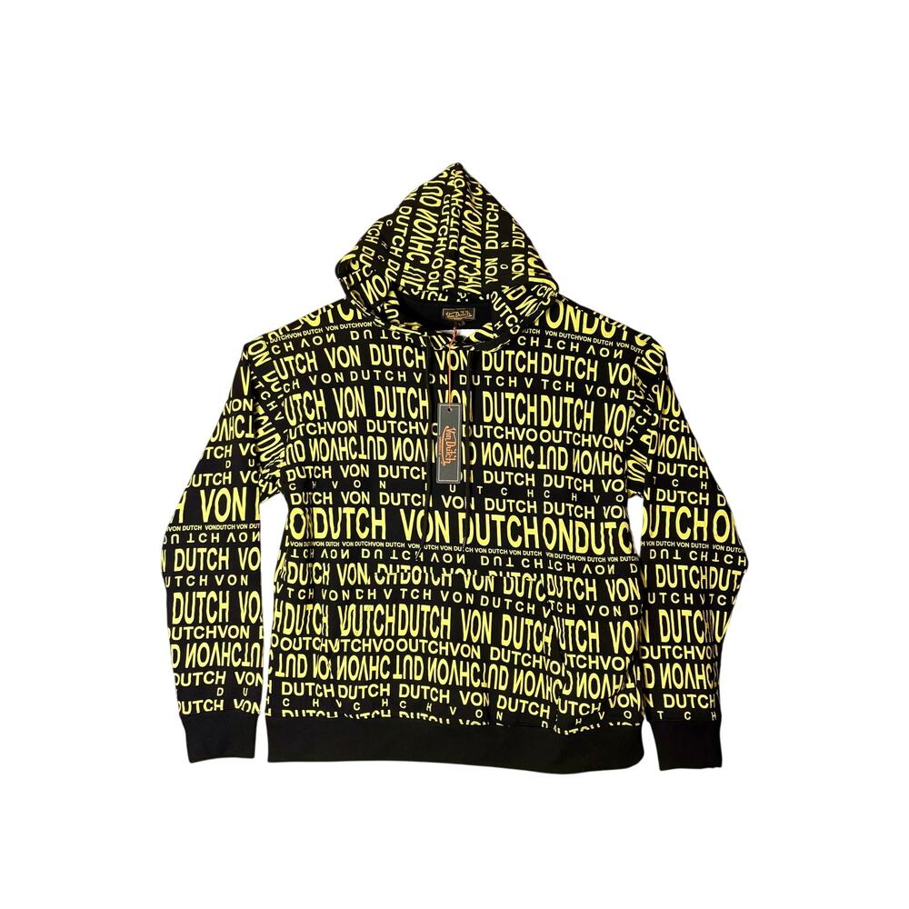 NWT - Von Dutch - Black & Yellow Hoodie - 97% Cotton - Sz. L